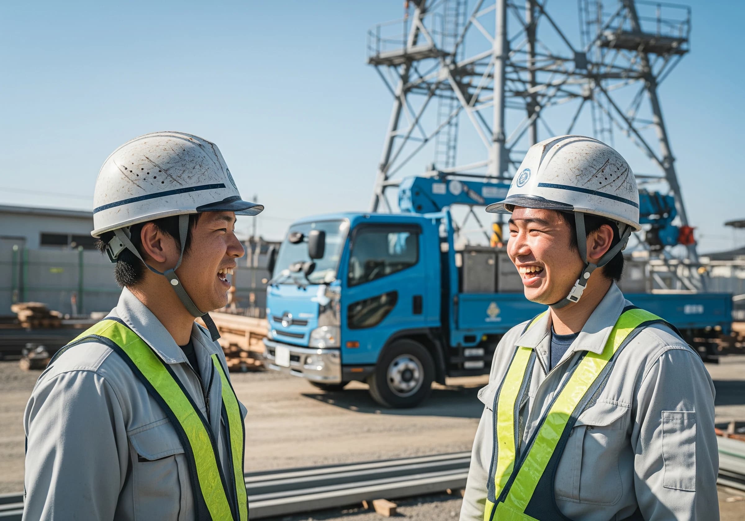 現場で笑顔を見せる若手スタッフ
